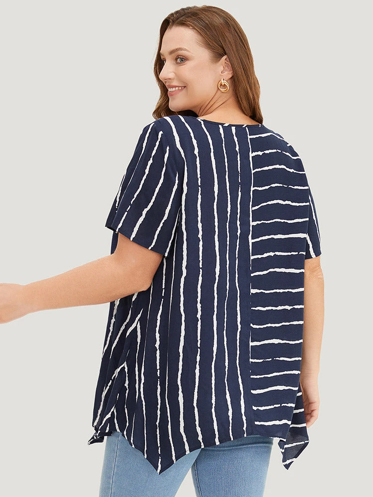 Striped Patchwork Hanky Hem Blouse 4 Striped Patchwork Hanky Hem Blouse - Image 2