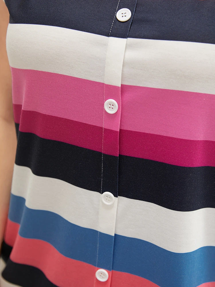 Striped Contrast Button Detail Scoop Neck Tank Top 10 Striped Contrast Button Detail Scoop Neck Tank Top - Image 8