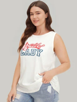 Letter Print Crew Neck Graphic Tank Top -Bloomchic Shop 678409988 ym