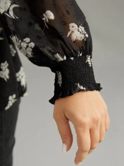 Silhouette Floral Print Gathered Shirred Blouse -Bloomchic Shop 678666094 da