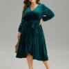 Solid Velvet Belted Wrap Arc Hem Dress -Bloomchic Shop 678926539 ce