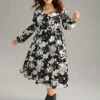Floral Belted V Neck Lantern Sleeve Dress 2 Floral Belted V Neck Lantern Sleeve Dress -Bloomchic Shop 678942086 nn