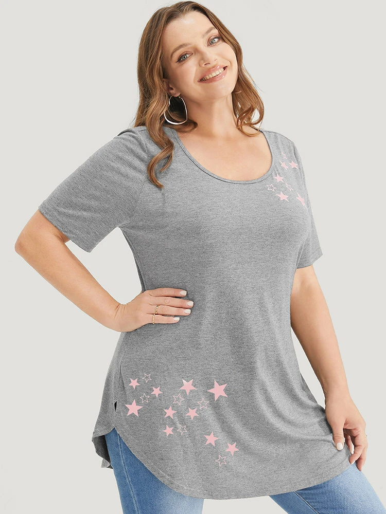 Star Print Split Arc Hem T-shirt 11 Star Print Split Arc Hem T-shirt - Image 9