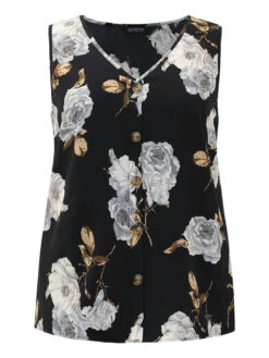 Floral Print Button Detail Tank Top -Bloomchic Shop 681297642 zw