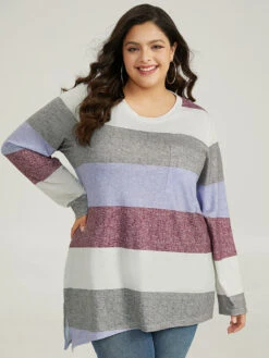 Striped Split Hem Asymmetrical T-shirt
