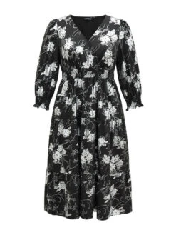 Silhouette Floral Print Glitter Wrap Shirred Dress 17 Silhouette Floral Print Glitter Wrap Shirred Dress -Bloomchic Shop 682173205 gm