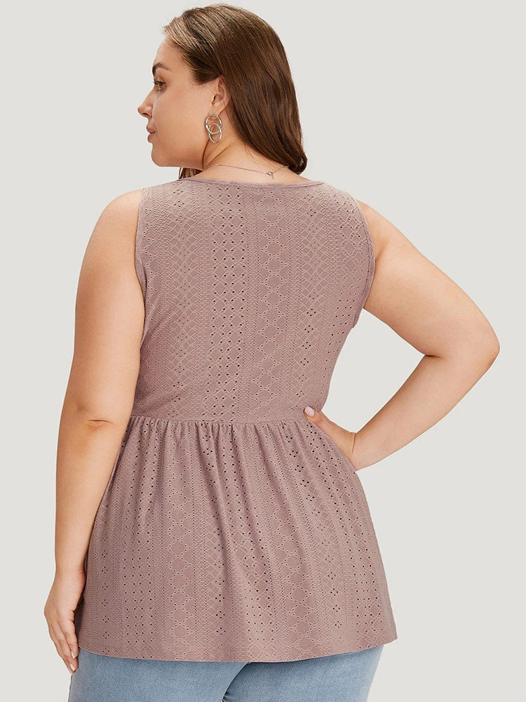 Plain Broderie Anglaise Gathered Button Detail Tank Top 4 Plain Broderie Anglaise Gathered Button Detail Tank Top - Image 2