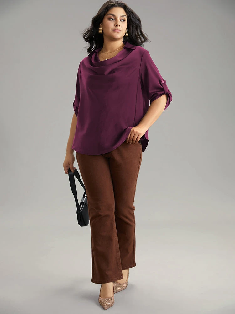 Anti-Wrinkle Solid Cowl Neck Tab Sleeve Blouse 13 Anti-Wrinkle Solid Cowl Neck Tab Sleeve Blouse - Image 11