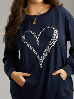 Leopard & Heart Print Crew Neck Sweatshirt -Bloomchic Shop 684360419 wb
