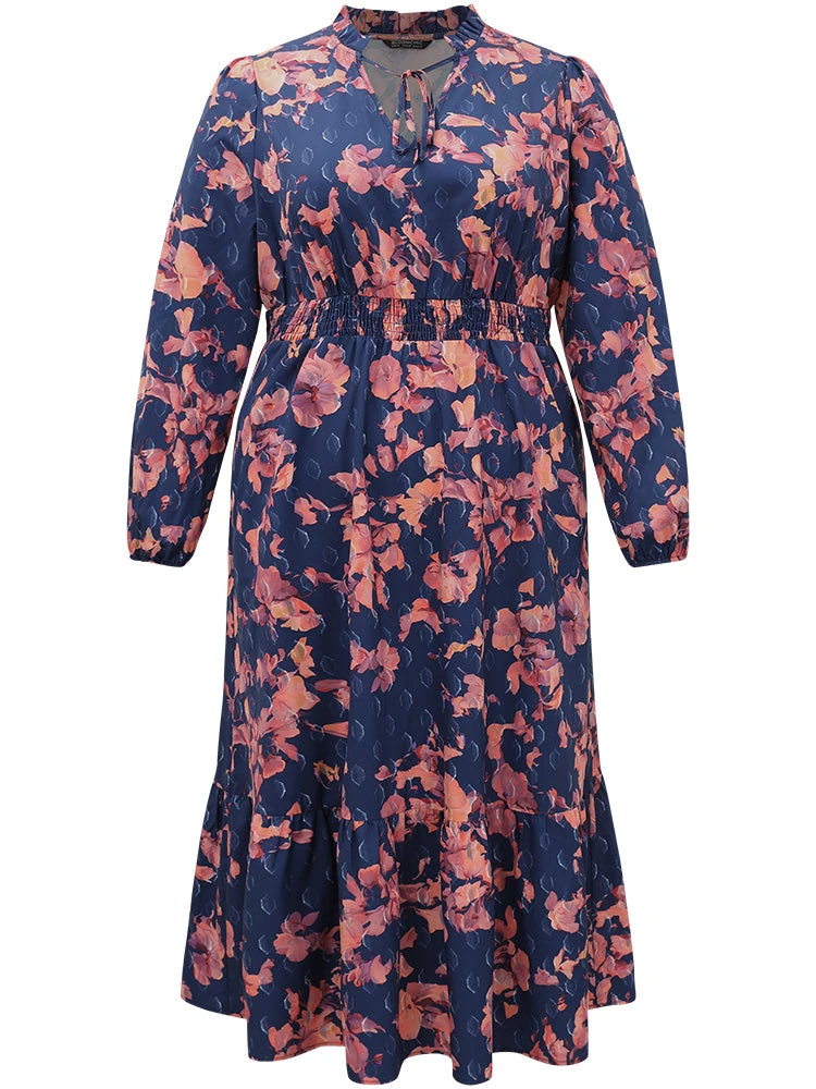 Floral Print Shirred Frill Trim Ties Dress 12 Floral Print Shirred Frill Trim Ties Dress - Image 10