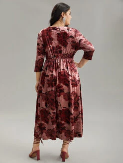 Floral Velvet Elastic Waist Wrap Ruffle Hem Dress -Bloomchic Shop 686308808 dy