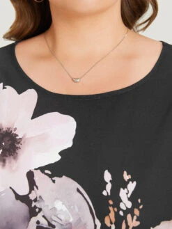 Floral Print Crew Neck Roll Dolman Sleeve Blouse -Bloomchic Shop 686683192 yk