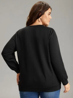 Heart Print Round Neck Sweatshirt -Bloomchic Shop 687406905 ke