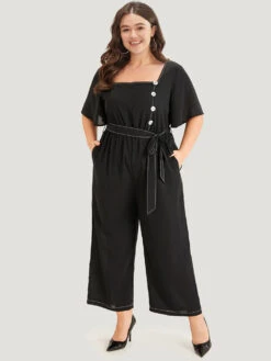 Contrast Stitch Pocket Button Detail Belted Zipper Jumpsuit -Bloomchic Shop 689076836 cy fe9348d5 d69f 4bda b606 f2ed361fe030