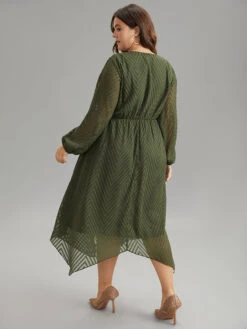 Plain Textured V Neck Hanky Hem Dress 21 Plain Textured V Neck Hanky Hem Dress -Bloomchic Shop 690291070 vr