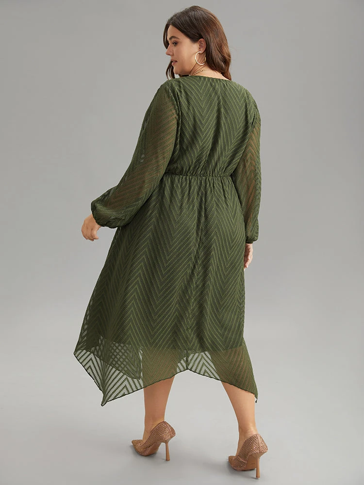 Plain Textured V Neck Hanky Hem Dress 6 Plain Textured V Neck Hanky Hem Dress - Image 4