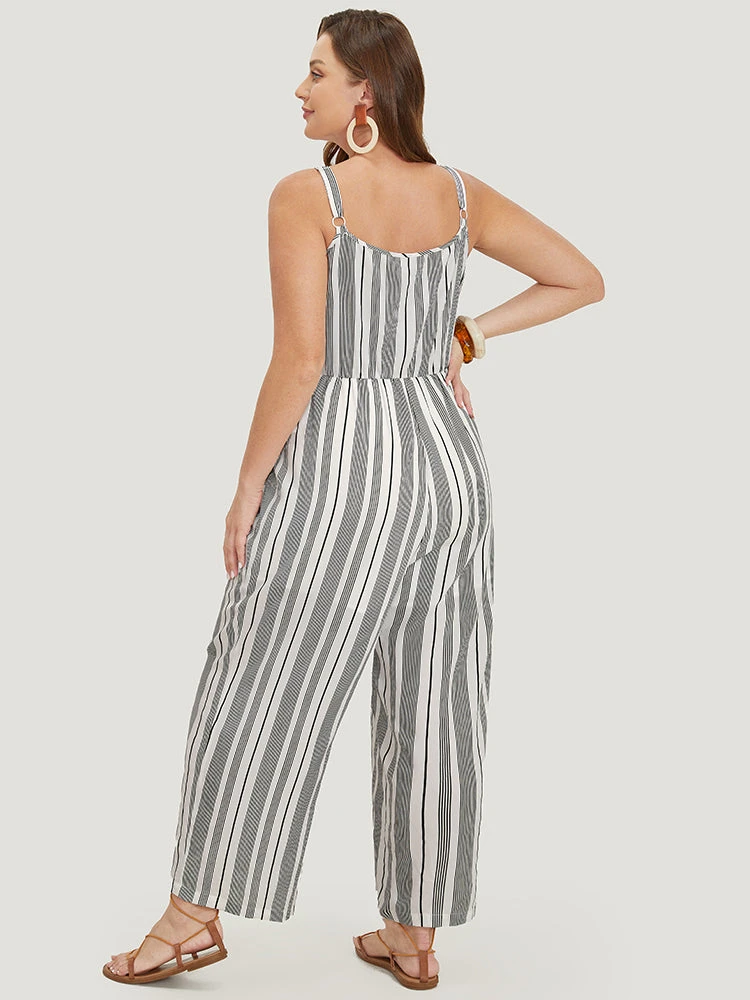 Striped Print Button Pocket Detail Cami Jumpsuit 8 Striped Print Button Pocket Detail Cami Jumpsuit - Image 6