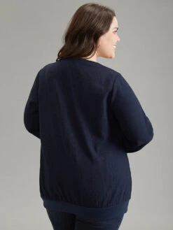 Patchwork Lace Panel V Neck Waffle Knit Sweatshirt -Bloomchic Shop 690879473 gc