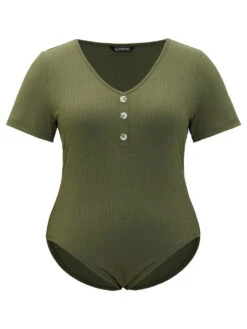 Solid Rib Knit Button Detail Bodysuit -Bloomchic Shop 691409077 sl