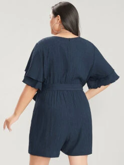 Plain Surplice Neck Ruffle Sleeve Pocket Belted Romper 21 Plain Surplice Neck Ruffle Sleeve Pocket Belted Romper -Bloomchic Shop 692178519 ud