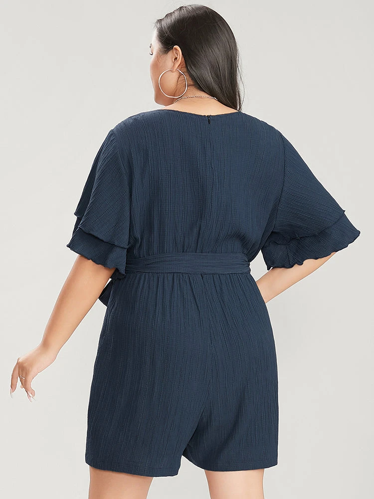 Plain Surplice Neck Ruffle Sleeve Pocket Belted Romper 8 Plain Surplice Neck Ruffle Sleeve Pocket Belted Romper - Image 6