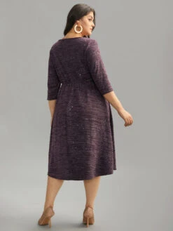 Glitter Keyhole Gathered Elastic Waist Dress -Bloomchic Shop 692687612 rp