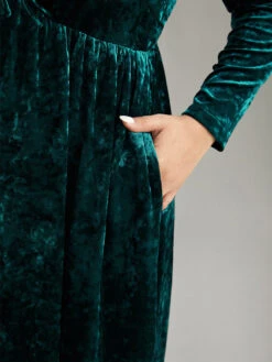 Velvet Ruched Ties Pocket Square Neck Dress -Bloomchic Shop 693075733 cl