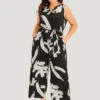 Brush Print Notched Pocket Sleeveless Belted Jumpsuit 1 Brush Print Notched Pocket Sleeveless Belted Jumpsuit -Bloomchic Shop 693090711 fg