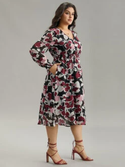Floral Print Chiffon Shirred Elastic Cuffs Dress -Bloomchic Shop 693431940 qt 12cf1f1a d774 427e b872 5419e8d3ce23