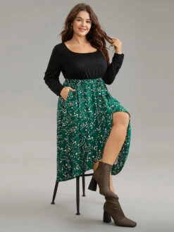 Heart Patchwork Square Neck Belted Arc Hem Dress -Bloomchic Shop 693724324 bq