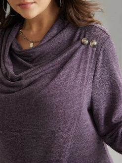 Plain Heather Cowl Neck Button Detail Sweatshirt -Bloomchic Shop 693855961 fl 5e6ea1cb e778 450e 91bb ddc7789b95fa
