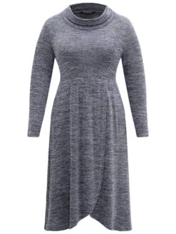 Plain Funnel Neck Heather Arc Hem Dress -Bloomchic Shop 693993879 tq