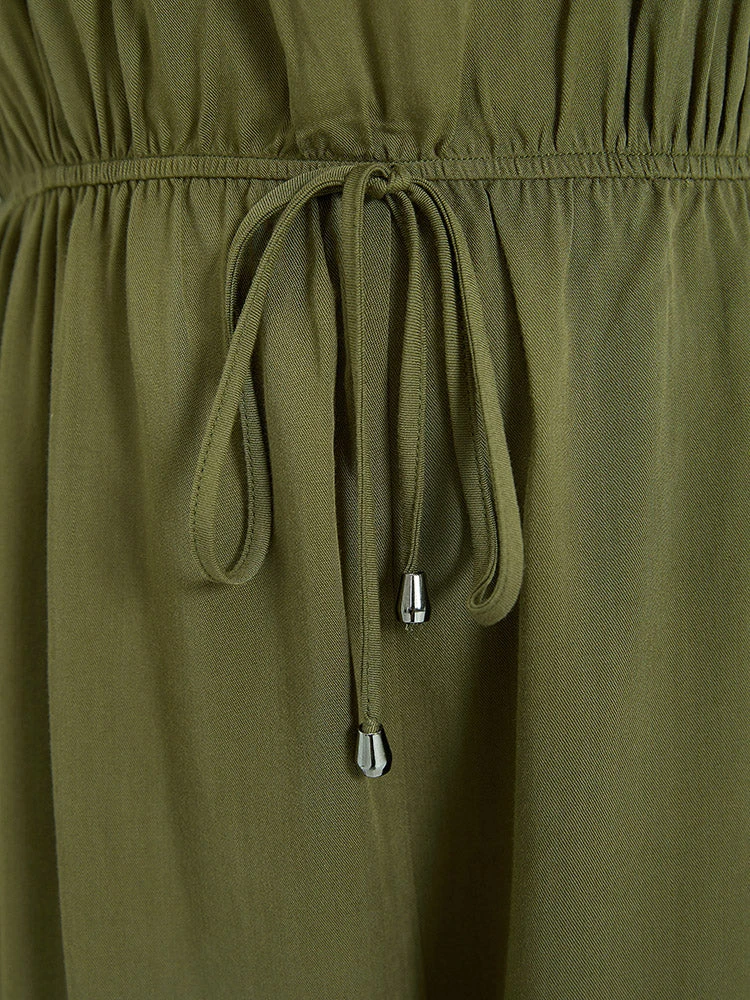 Plain V Neck Drawstring Pocket Zipper Jumpsuit 10 Plain V Neck Drawstring Pocket Zipper Jumpsuit - Image 8