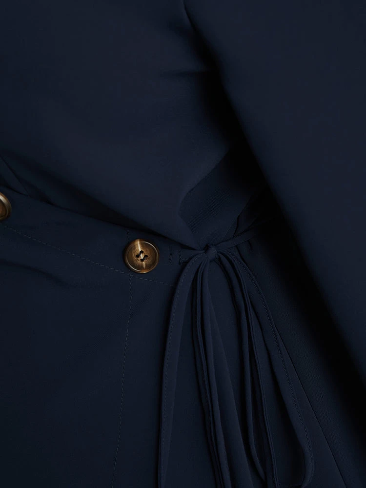 Solid Lantern Sleeve Button Detail Ties Side Wrap Blouse 8 Solid Lantern Sleeve Button Detail Ties Side Wrap Blouse - Image 6