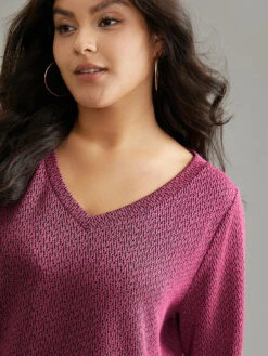 Solid Plisse Elastic Cuffs V Neck Sweatshirt -Bloomchic Shop 694451759 wo