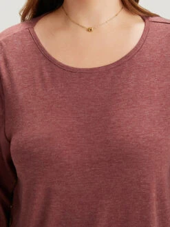 Plain Round Neck Button Detail T-shirt -Bloomchic Shop 696179513 vd