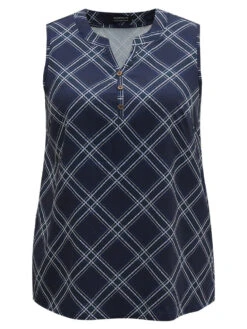 Argyle Plaid Notched Tank Top -Bloomchic Shop 69632918 ja
