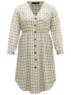 Gingham Button Through Arc Hem Dress -Bloomchic Shop 696429177 au