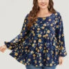 Floral Print Lantern Sleeve Gathered Blouse -Bloomchic Shop 697622993 ki