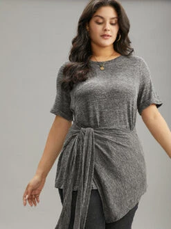 Plain Bowknot Front Heather T-shirt