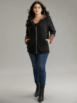 Christmas Plaid Patchwork Hooded Zipper Sweatshirt -Bloomchic Shop 698655848 im