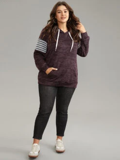 Heather Striped Patchwork Pocket Hooded Sweatshirt -Bloomchic Shop 698715877 uf