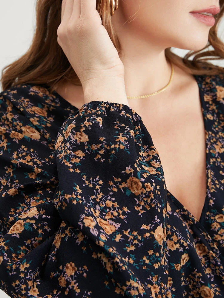 Floral Wrap Lantern Sleeve High Low Hem Blouse Without Hat 9 Floral Wrap Lantern Sleeve High Low Hem Blouse Without Hat - Image 7