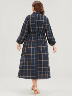 Plaid Button Up Pocket Shirt Collar Flutter Hem Dress Without Belt -Bloomchic Shop 6 dd2ed817 8435 481f 9669 3b3e3ec73fae