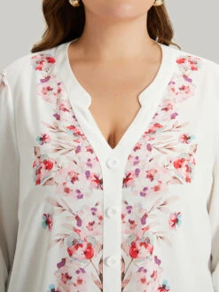 Floral Print Button Detail Notched Lantern Sleeve Blouse -Bloomchic Shop 700436897 hg