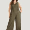 Plain Knot Neck Pocket Plicated Detail Tank Jumpsuit