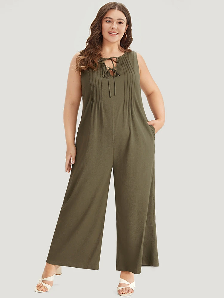 Plain Knot Neck Pocket Plicated Detail Tank Jumpsuit 3 Plain Knot Neck Pocket Plicated Detail Tank Jumpsuit