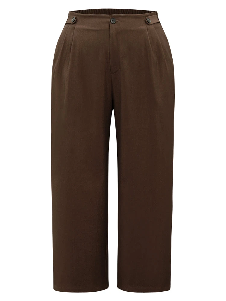 Solid Elastic Waist Plicated Detail Straight Leg Pants 8 Solid Elastic Waist Plicated Detail Straight Leg Pants - Image 6