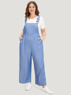 Solid Patched Pocket Gathered Overall Jumpsuit -Bloomchic Shop 701661402 tz