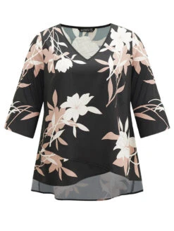 Floral Print Bell Sleeve Asymmetrical Hem Blouse 15 Floral Print Bell Sleeve Asymmetrical Hem Blouse -Bloomchic Shop 701795413 ma
